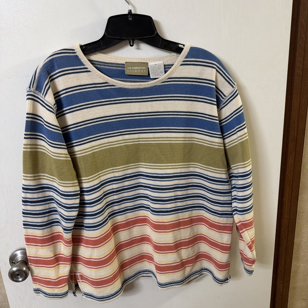 Vintage Striped Knit Sweater Size M  Colorblock Pullover EUC